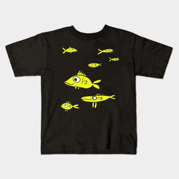 School of fish with yellow fish Kids T-Shirt by ThomaeArt